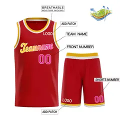 Classic Red Yellow-White Team Basketball Jersey 3