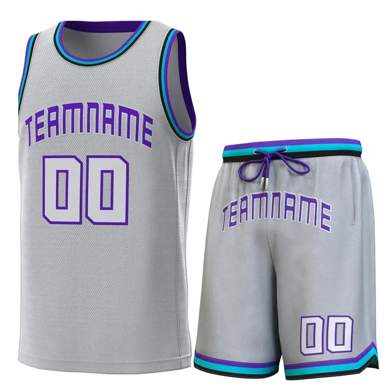 Classic Sets Basketball Jersey Gray Purple Teal-Black