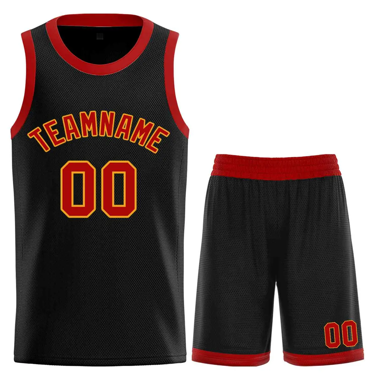 Classic Sets Curved Black Red Yellow Basketball Jersey