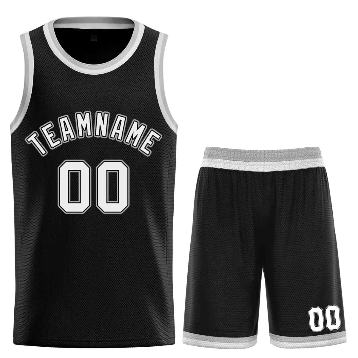 Classic Sets Curved Black White Gray Basketball Jersey
