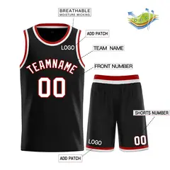 Classic Sets Curved Black White Red Basketball Jersey 3