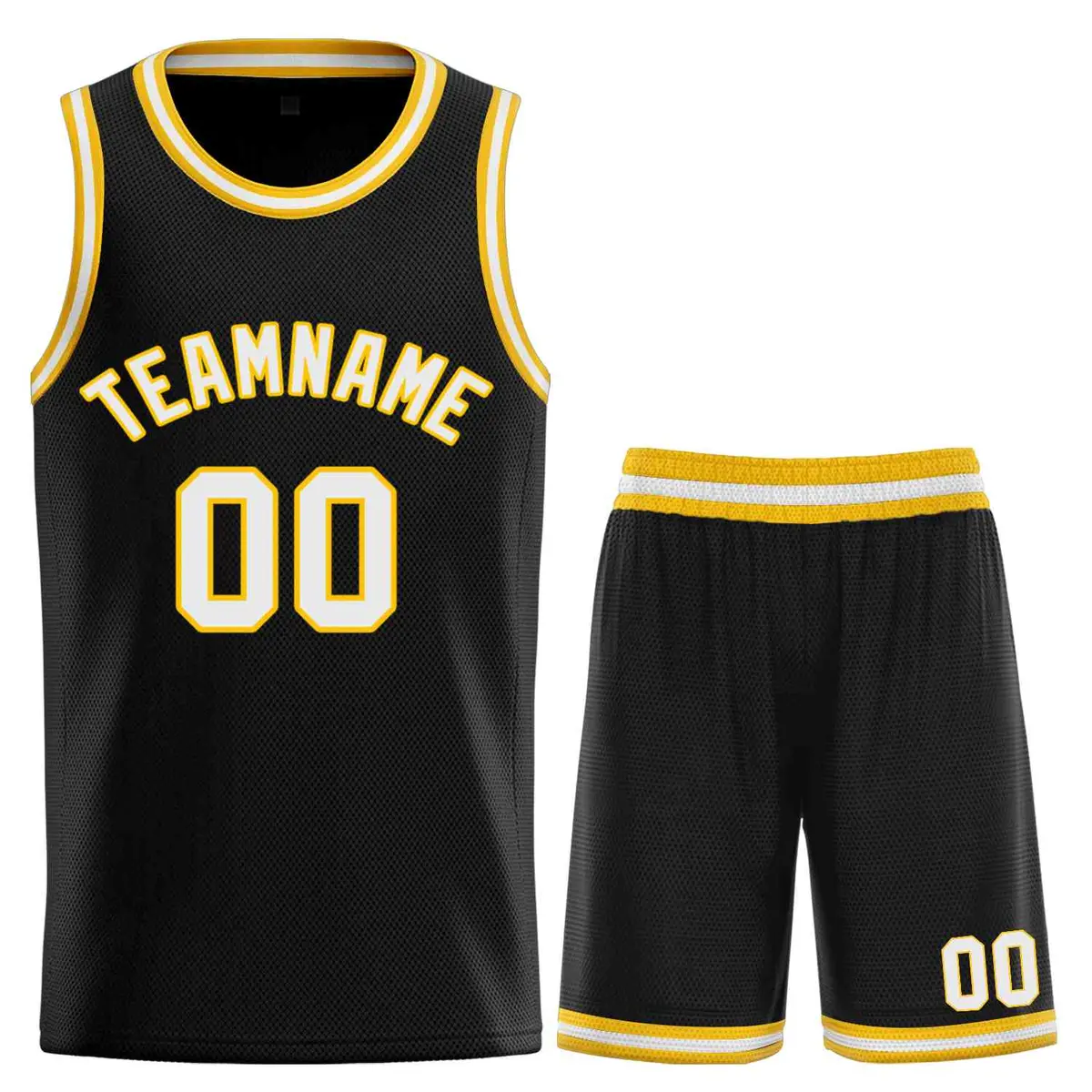 Classic Sets Curved Black White Yellow Basketball Jersey