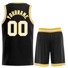 Classic Sets Curved Black White Yellow Basketball Jersey 2