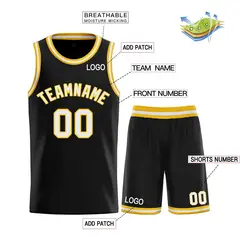 Classic Sets Curved Black White Yellow Basketball Jersey 3