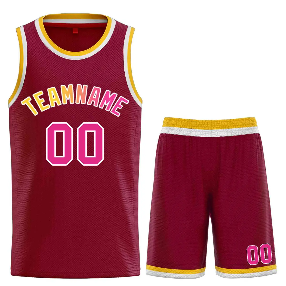 Classic Sets Curved Maroon Pink White Basketball Jersey