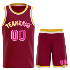 Classic Sets Curved Maroon Pink White Basketball Jersey 1