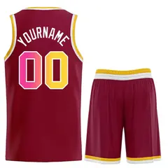 Classic Sets Curved Maroon Pink White Basketball Jersey 2