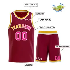 Classic Sets Curved Maroon Pink White Basketball Jersey 3