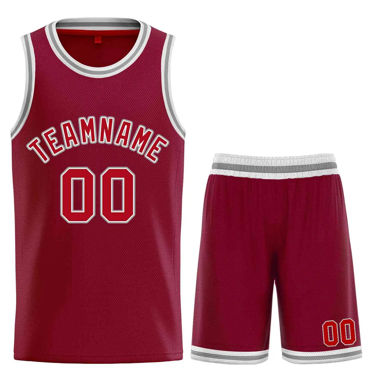 Classic Sets Curved Maroon Red Gray Basketball Jersey
