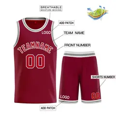 Classic Sets Curved Maroon Red Gray Basketball Jersey 3
