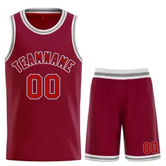Classic Sets Curved Maroon Red White Basketball Jersey
