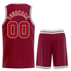 Classic Sets Curved Maroon Red White Basketball Jersey 2