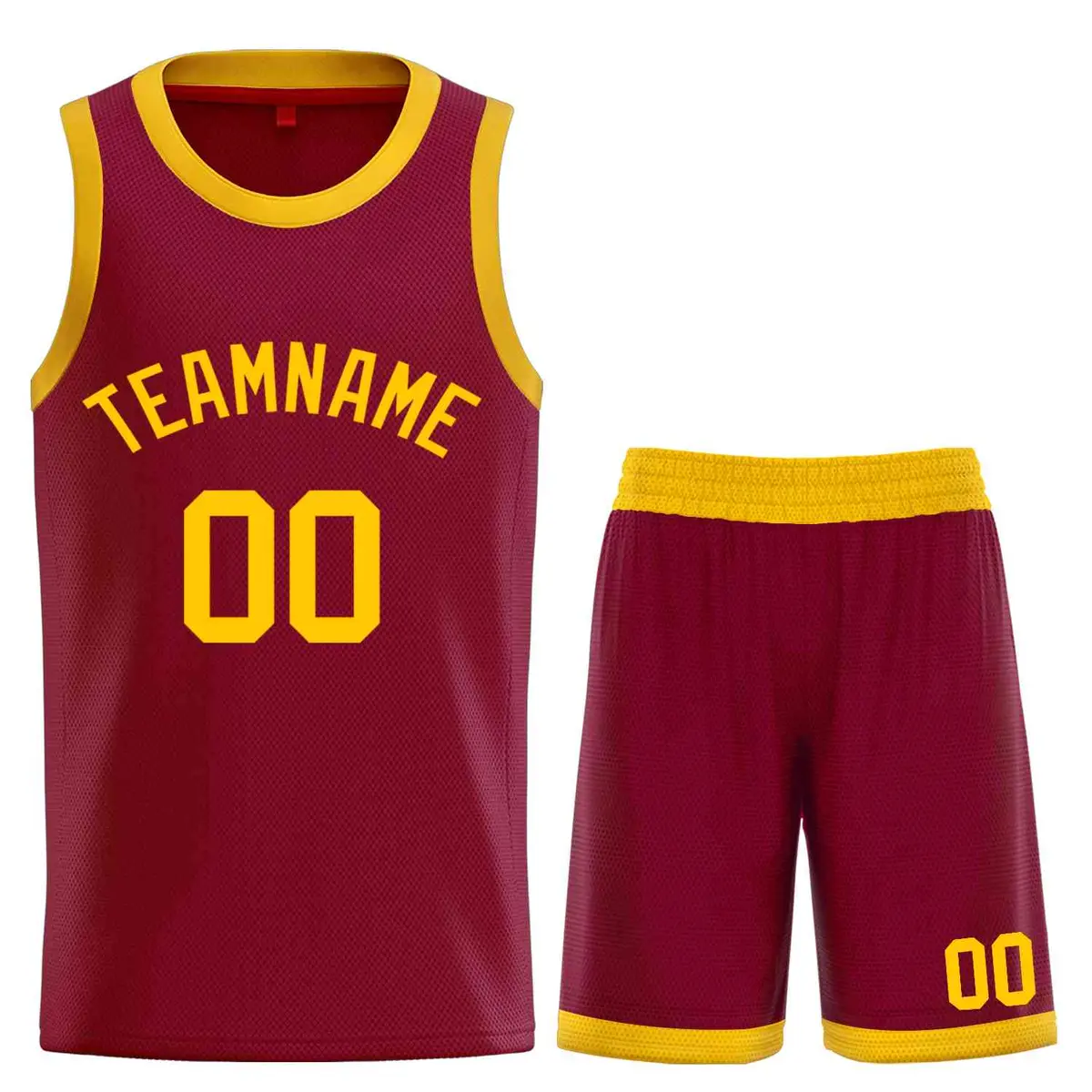 Classic Sets Curved Maroon Yellow Basketball Jersey