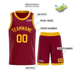 Classic Sets Curved Maroon Yellow Basketball Jersey 3