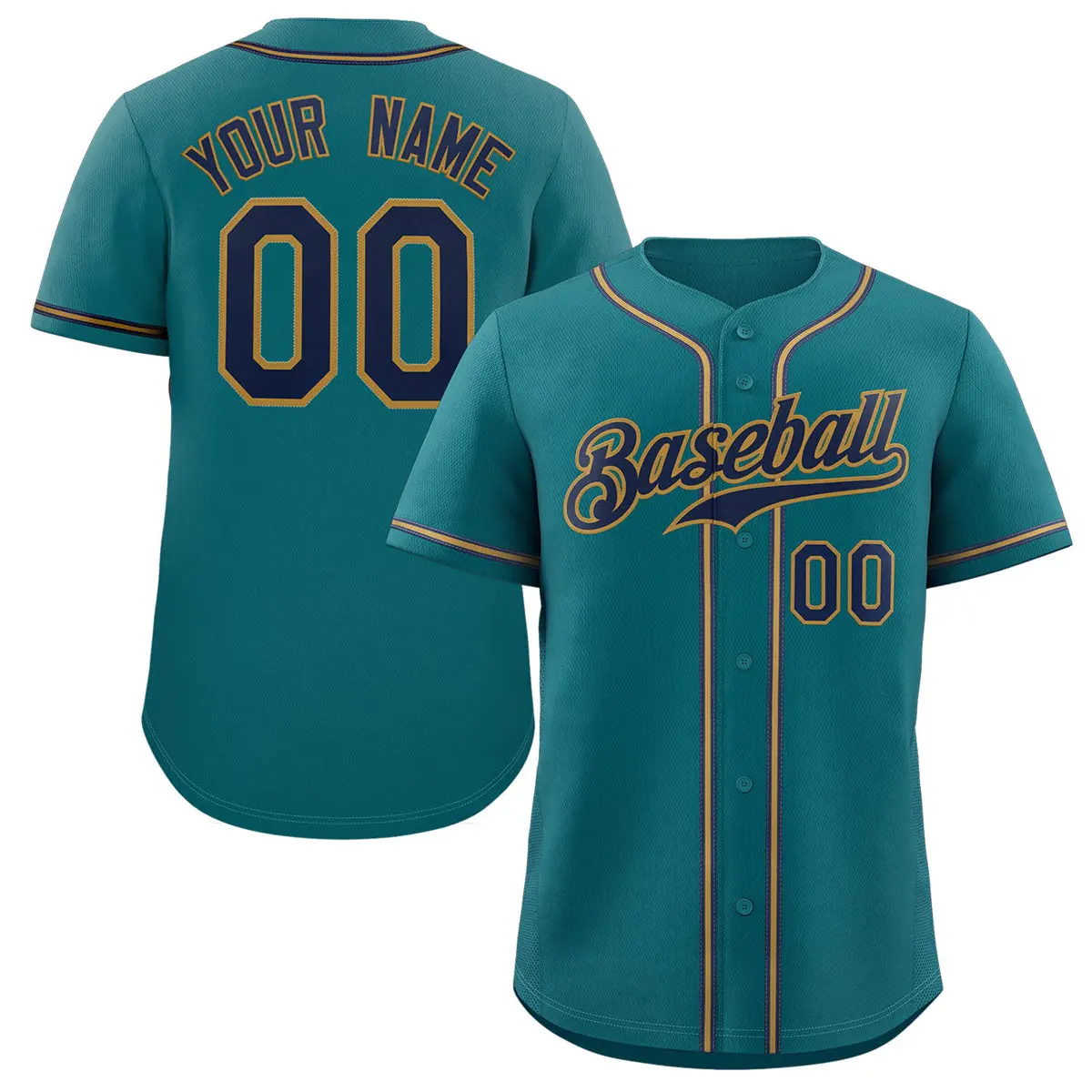 Classic Style Aqua Navy-Old Gold Baseball Jersey