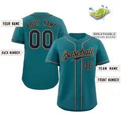 Classic Style Aqua Navy-Old Gold Baseball Jersey 2
