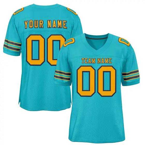 Classic Style Aqua Navy-Yellow Authentic Football Jersey