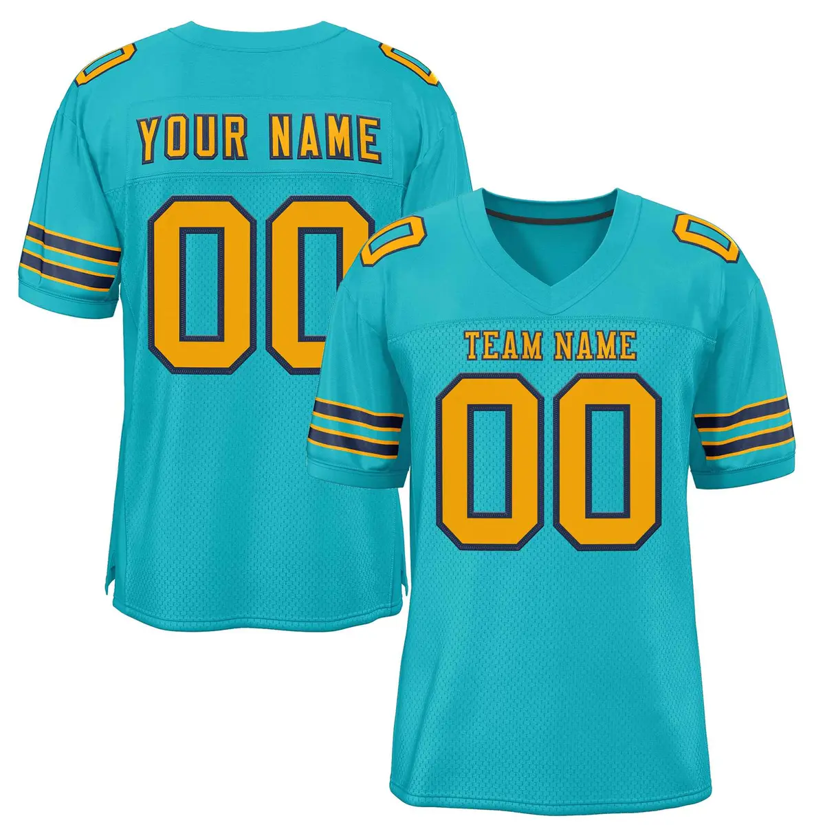 Classic Style Aqua Navy-Yellow Authentic Football Jersey