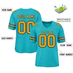 Classic Style Aqua Navy-Yellow Authentic Football Jersey 2