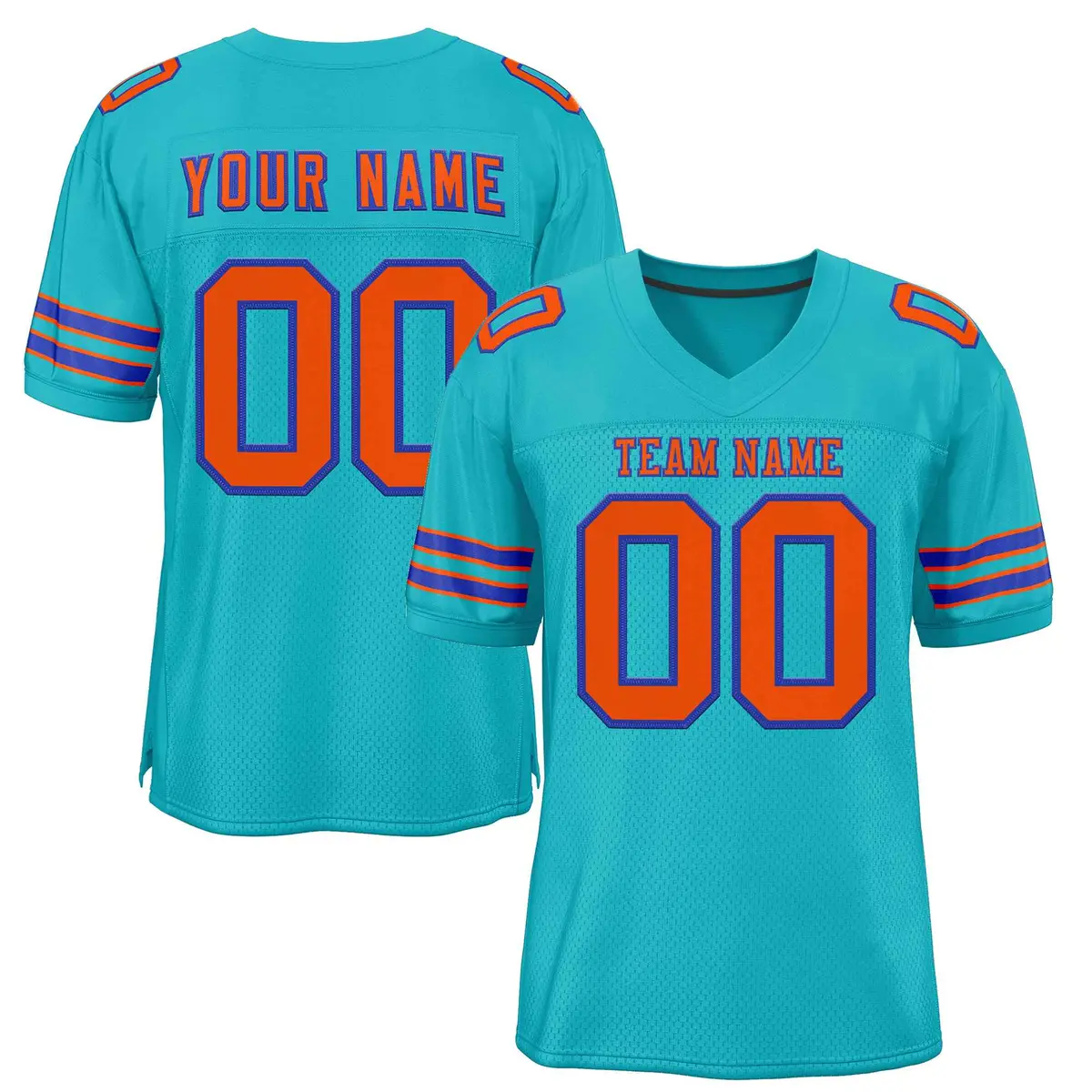 Classic Style Aqua Orange-Royal Authentic Football Jersey
