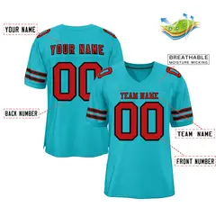 Classic Style Aqua Red-Black Authentic Football Jersey 2