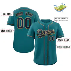 Classic Style Aqua Royal-Old Gold Baseball Jersey 2