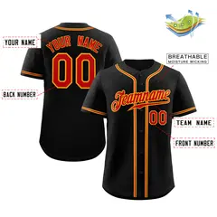 Classic Style Black Red-Orange Baseball Jersey 2