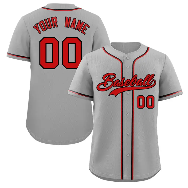 Classic Style Gray Red-Black Baseball Jersey