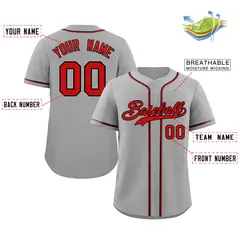 Classic Style Gray Red-Black Baseball Jersey 2