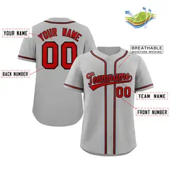 Classic Style Gray Red-Black Baseball Jersey 2