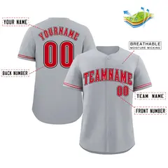 Classic Style Gray Red-Black Baseball Jersey 2