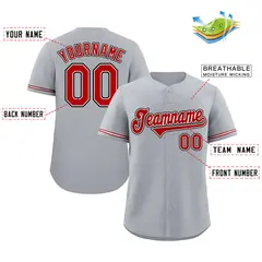 Classic Style Gray Red-Black Baseball Jersey 2