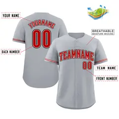 Classic Style Gray Red-Black Baseball Jersey 2