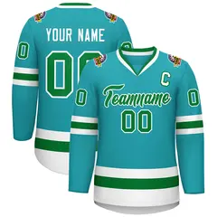 Classic Style Hockey Jersey in Aqua Kelly Green-White 1
