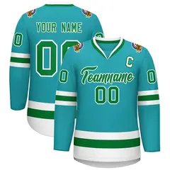Classic Style Hockey Jersey in Aqua Kelly Green-White 1