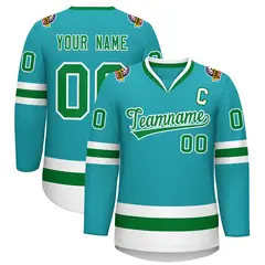 Classic Style Hockey Jersey in Aqua Kelly Green-White 1