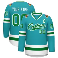 Classic Style Hockey Jersey in Aqua Kelly Green-White 1