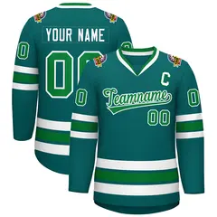 Classic Style Hockey Jersey in Aqua Kelly Green-White