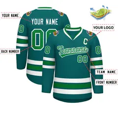 Classic Style Hockey Jersey in Aqua Kelly Green-White 2