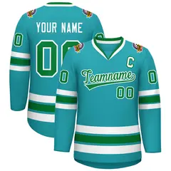 Classic Style Hockey Jersey in Aqua Kelly Green-White