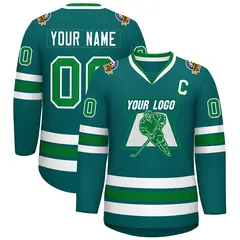 Classic Style Hockey Jersey in Aqua Kelly Green-White 1