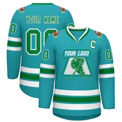 Classic Style Hockey Jersey in Aqua Kelly Green-White