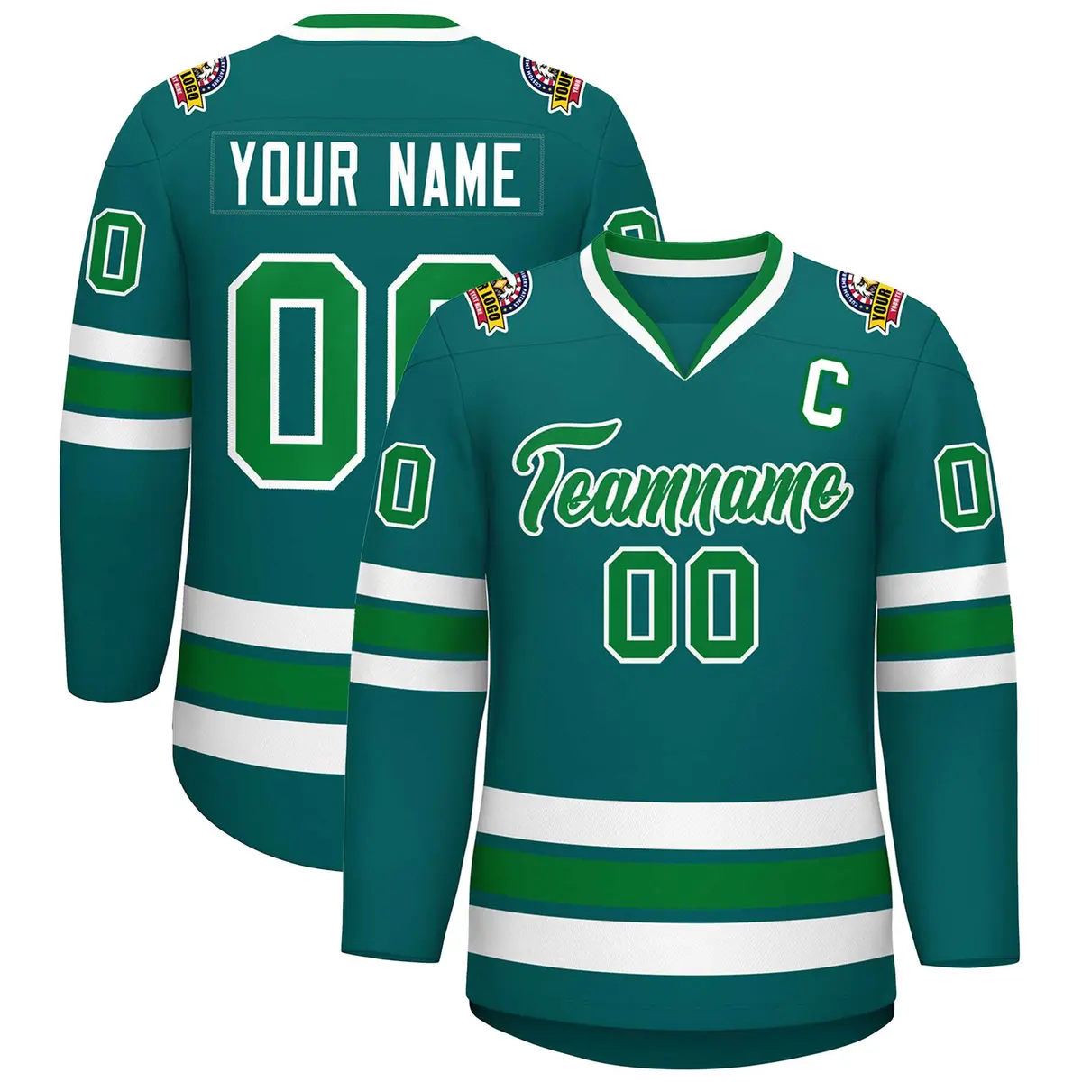 Classic Style Hockey Jersey in Aqua Kelly Green-White
