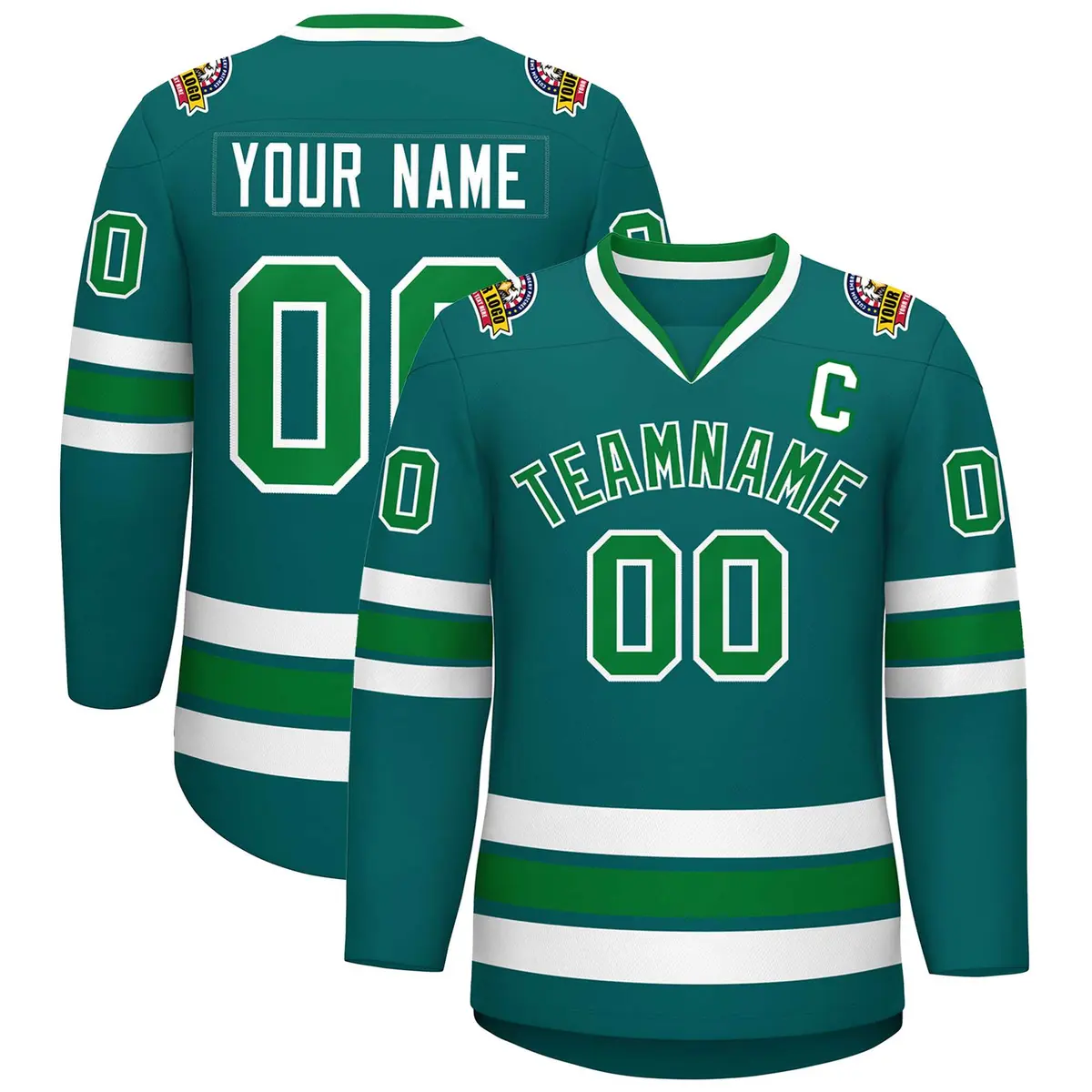 Classic Style Hockey Jersey in Aqua Kelly Green-White
