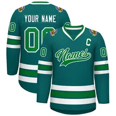 Classic Style Hockey Jersey in Aqua Kelly Green-White