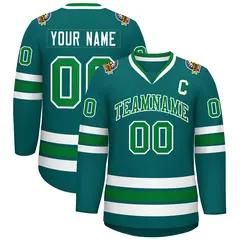 Classic Style Hockey Jersey in Aqua Kelly Green-White 1