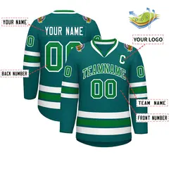 Classic Style Hockey Jersey in Aqua Kelly Green-White 2