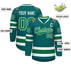 Classic Style Hockey Jersey in Aqua Kelly Green-White 2