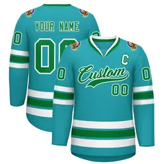 Classic Style Hockey Jersey in Aqua Kelly Green-White 1