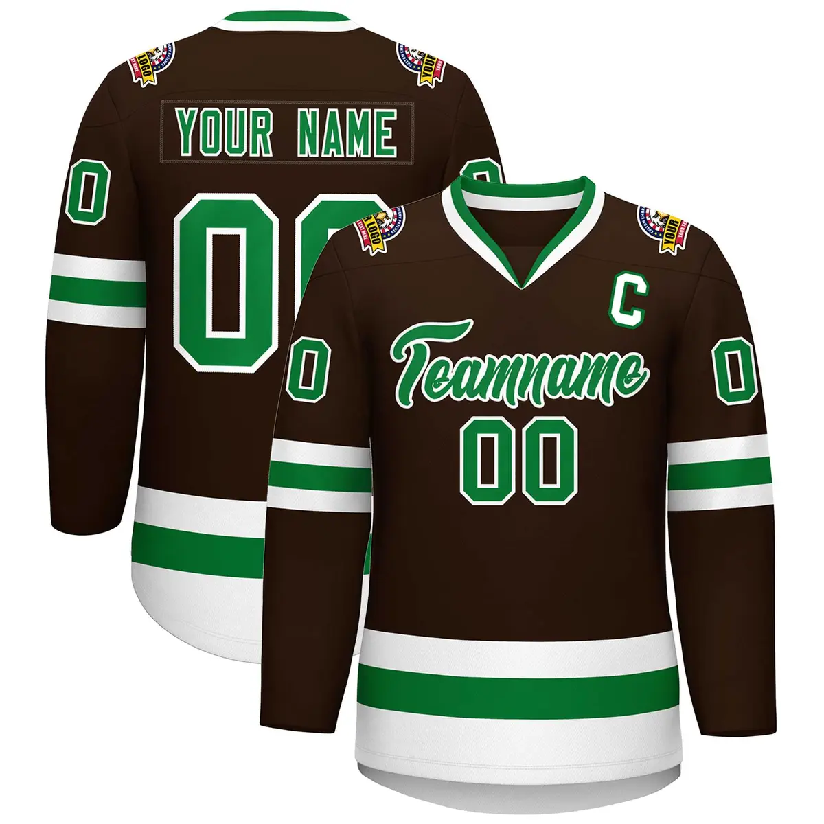 Classic Style Hockey Jersey in Brown Kelly Green-White